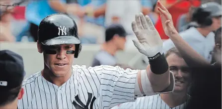  ?? ASSOCIATED PRESS FILE PHOTO ?? The New York Yankees have been vague about how well all-star outfielder Aaron Judge is recovering from the chip fracture he suffered on July 26 when a pitch hit him on his right wrist. Not only is Judge’s return date unclear, but he could also struggle to get his timing back at the plate.