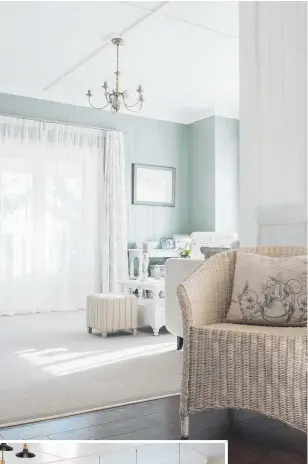  ??  ?? Easy-to-live-withgreens can be dressed up to suit the trends or teamed with neutrals for a classic look. This living area is finished in Resene Spanish White and R. Quarter Cararra.