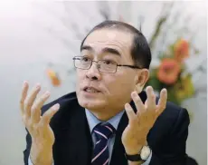  ?? — Reuters ?? Thae Yong-Ho, North Korea’s former deputy ambassador in London who defected to the South, speaks during an interview with Reuters in Seoul on Friday.