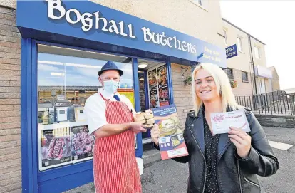  ?? ?? Well done to our Butcher Boy winner, Stacey Smith from Blackburn.
Stacey is pictured with Stewart McSorley of Boghall Butchers.
For your chance to win just look out for the Butcher Boy in today’s paper.