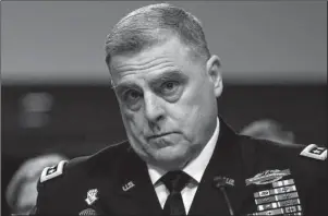  ?? The Associated Press ?? NOMINATION: In this May 25, 2017, file photo, Army Chief of Staff Gen. Mark Milley listens to a question while testifying on Capitol Hill in Washington before a Senate Armed Services Committee hearing on the Army’s fiscal 2018 budget. President Donald Trump will tap Gen. Mark Milley as his next top military adviser, choosing a battle-hardened commander who has served as chief of the Army for the last three years.