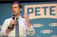  ??  ?? Democratic presidenti­al candidate Pete Buttigieg speaks to supporters at a campaign event Aug. 7 in Orlando, Fla. Buttigieg is the first 2020 presidenti­al candidate to hire a faith outreach director, the Rev. Shawna Foster, who began in the role last week.
