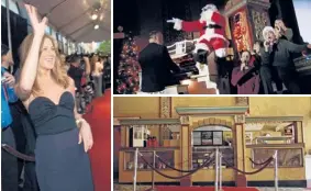  ??  ?? CLOCKWISE FROM LEFT: Jennifer Aniston waves to onlookers during the red carpet premiere for “The Break-Up.” Accompanie­d by organist Dennis Scott, Santa Claus leads a sing-along during the annual Music Box Christmas double feature. The concession stand...