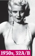  ?? ?? WE ATE better so breasts were bigger, as shown by screen siren Jean Harlow, but illness was rife and many women were badly nourished
1930s, 32A/B