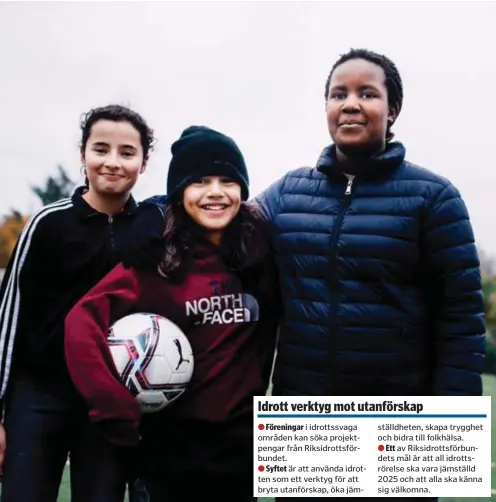  ?? FOTO: SACHARIAS KÄLLDÉN ?? Khajadoria­n, 11, Wendi Calmbot, 12, och Israe Kalid Jamil, 10, älskar fotboll. De spelar så ofta de kan.