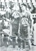  ??  ?? CRIS “JUMBO” BOLADO (left) gets pointers from point guard Bal David during his stint with Gordon’s Gin, Ginebra’s former team.