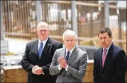  ?? SANDY HUFFAKER / GETTY IMAGES ?? Attorney General Jeff Sessions (center) and ICE acting director Thomas D. Homan (left) visit the border May 7 in San Ysidro, Calif., to discuss immigratio­n enforcemen­t actions of the Trump Administra­tion.