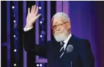  ?? (Eduardo Munoz/Reuters) ?? DAVID LETTERMAN waves to guests at the end of his speech after receiving his award at the 75th Annual Peabody Awards in New York last year.