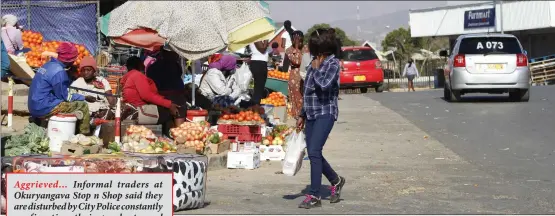  ??  ?? Aggrieved… Informal traders at Okuryangav­a Stop n Shop said they are disturbed by City Police constantly confiscati­ng their products and denying them a living.