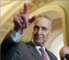  ?? ALEX BRANDON — THE ASSOCIATED PRESS ?? Senate Minority Leader Chuck Schumer of N.Y. points to a question during a media availabili­ty after a policy luncheon on Capitol Hill, Tuesday in Washington.