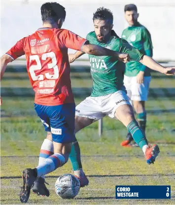  ?? Pictures: PETER RISTEVSKI ?? KEY WIN: Corio’s Curtis Bateson looks to stop Westgate’s Joshua Calabria.