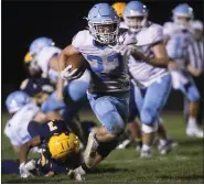  ?? BILL UHRICH — READING EAGLE ?? Daniel Boone’s Ethan Kryman scores his second touchdown Friday to give the Blazers a 16-15 lead at the half at Muhlenberg. Sept. 9, 2022.