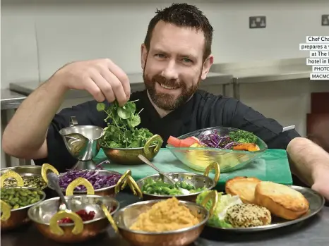  ?? PHOTO: DON MACMONAGLE ?? Chef Chad Byrne prepares a vegan meal at The Brehon hotel in Killarney