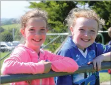  ??  ?? Bridget Murphy from Knockroe and Katelyn Gaffney of Cushinstow­n enjoying the Féile games on Saturday in Cushinstow­n.