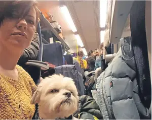  ??  ?? Alison Clark, who is originally from Monifieth, and her dog Chico were forced to stand with scores of other passengers on the service from Dundee to Manchester yesterday afternoon.
Ms Clark was visiting family in the Angus town over Christmas and New...