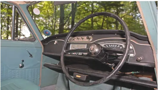  ??  ?? MkI cars inherited the A35’s instrument cluster, but the Mk2 A40 Farina got a more modern style fascia – including an indicator stalk!