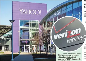  ?? YAHOO MANDEL NGAN, AFP/GETTY IMAGES ?? Yahoo’s Sunnyvale, Calif., campus is included in the deal. The transactio­n is expected to close in the first quarter of 2017. Yahoo will change its name.