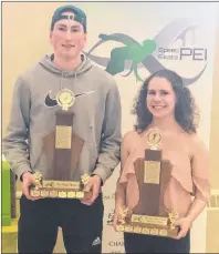  ?? SUBMITTED ?? Peter McQuaid and Jenna Larter were recently named the province’s top male and female speed skaters for 2017-18 at Speed Skate P.E.I.’s annual awards banquet.