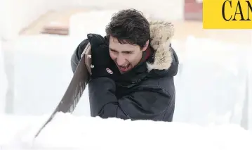  ?? SEAN KILPATRICK / THE CANADIAN PRESS ?? Prime Minister Justin Trudeau visits the Snow Castle on Yellowknif­e Bay in Yellowknif­e, N.W.T., on Friday. Trudeau held a town-hall meeting Thursday and will head to Washington Monday to meet with U.S. President Donald Trump.