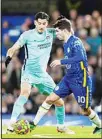  ?? (AP) ?? Chelsea’s Christian Pulisic (right), is challenged by Brighton’s Jakub Moder during the English Premier League soccer match between Chelsea and Brighton at Stamford Bridge Stadium in London, England, on Dec 29.