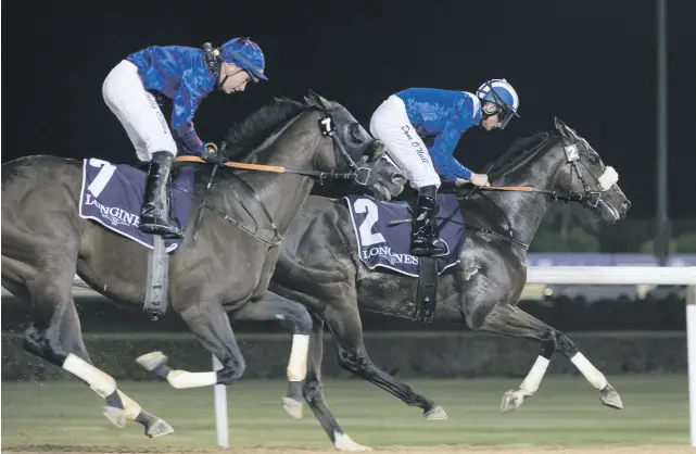  ?? Reem Mohammed/The National ?? Dane O’Neill guides Taamol to victory at Meydan Racecourse on Thursday