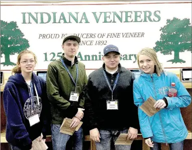  ?? SUBMITTED PHOTO ?? Prairie Grove FFA members Katie Bryan, left, Mark Dorey, Paul Cole, Sarah Cunningham attended a career success tour at Indiana Veneers while at the National FFA Convention last fall.