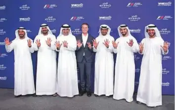  ?? Courtesy: Organiser ?? Al Tareq Al Ameri (second from left), Chief Executive Officer of Yas Marina Circuit, with other officials during the official announceme­nt of the ticket sales.