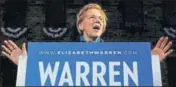  ?? REUTERS ?? Elizabeth Warren speaks at a rally to launch her campaign.
