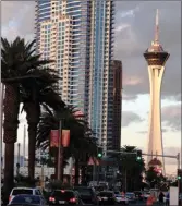  ?? PAT BULMER/The Okanagan Sunday ?? The 1,149-foot Stratosphe­re tower is the tallest freestandi­ng observatio­n tower in the United States and second tallest in North America. It doesn’t have a see-through floor like the Toronto and Calgary towers, but it does have more rides.