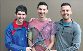  ??  ?? Zululand’s Tiaan van Wyk (middle) caught a quick photo with South African ranked players JP Brits (5th) and Rudi van Niekerk (15th) at the Richards Bay Country Club on Saturday Richard Springorum