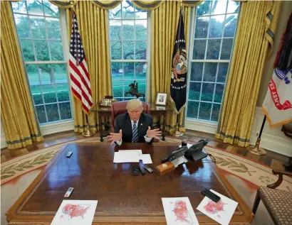  ?? Reuters ?? President Donald trump speaks during an interview in the Oval Office of the White house in Washington. —