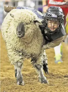  ?? Karen Warren / Houston Chronicle ?? Holding on for dear life is the name of the game for the 5- and 6-year-olds taking part in the Mutton Bustin’ competitio­n.