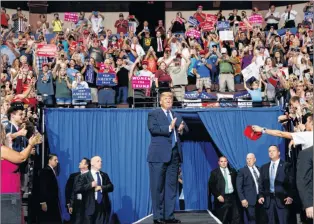  ?? AP PHOTO ?? President Donald Trump arrives to speak at a campaign rally at the Landers Center Arena, Tuesday.