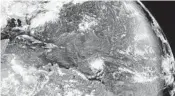  ?? NOAA/COURTESY ?? A satellite image from Aug. 25 shows Tropical Storm Dorian (the circular formation near the center) approachin­g the Caribbean. Florida is seen at top left.