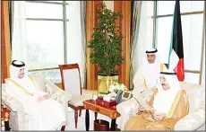  ?? KUNA photo ?? His Highness the Amir hosted Deputy Prime Minister and Foreign Minister Sheikh Sabah Al-Khaled Al-Hamad Al-Sabah (not pictured) and Qatari Deputy Prime Minister and Foreign Minister Sheikh Mohammed bin Abdul-Rahman AlThani who handed His Highness the...