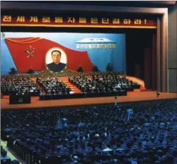  ??  ?? In this Oct. 10, 1980, photo provided by the Korea News Service, delegates attend a convention of North Korea’s Workers’ Party in Pyongyang, North Korea. North Korea, the world’s last great master of socialist spectacle, is likely to deliver a big one...