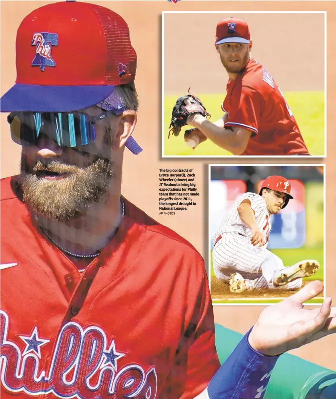  ?? AP PHOTOS ?? The big contracts of Bryce Harper(l), Zack Wheeler (above) and JT Realmuto bring big expectatio­ns for Philly team that has not made playoffs since 2011, the longest drought in National League.