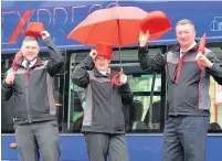  ??  ?? Bus company Lancashire United launching the new Red Express bus service in Accrington.