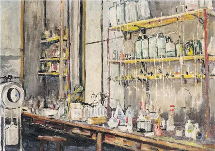  ?? HANDOUT-HEFFEL FINE ART AUCTION HOUSE / THE CANADIAN PRESS ?? The Lab, a 1925 oil-on-board painting by Frederick Banting, provides an intimate look at the site of one of the most important medical discoverie­s of the 20th century.