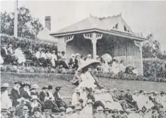  ??  ?? FAR LEFT: Looking west over the six asphalt courts of the Geelong Lawn Tennis Club during its Easter Tournament in 1914. LEFT: Some of the crowd in front of the tennis club pavilion in 1907.