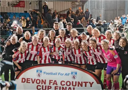  ?? ECFC ?? Exetert City Women celebrate their Devon Cup success against Plymouth Argyle at Coach Road