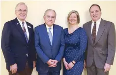  ??  ?? With (from left) community outreach director Dave Stegmaier from the office of Virginia Representa­tive Barbara Comstock, NVCC Manassas provost Dr. Molly Lynch and College Global Studies Committee vice chairman Prof. Frank Ferrara.