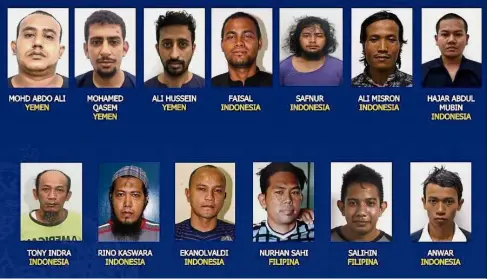  ??  ?? Awaiting their fate: The 13 foreign terrorists who were charged in court by police recently.
