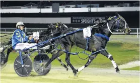  ?? PHOTO: JONNY TURNER ?? Dunn deal . . . Canterbury filly Maharani boosted her chances of making the Harness Jewels by winning at Forbury Park last night for driver John Dunn.