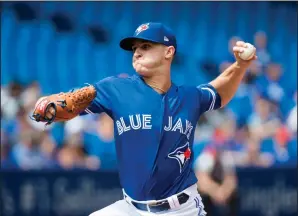  ?? CP PHOTO / NATHAN DENETTE ?? Toronto Blue Jays starting pitcher Thomas Pannone (45) works against the Baltimore Orioles during first inning AL baseball action in Toronto on Wednesday.