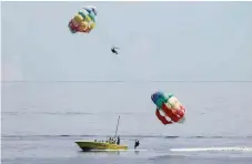  ?? — Reuters ?? Tourists take part in parasail off the waters of Tumon beach on the island of Guam on Thursday.