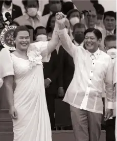  ?? AP ?? President Ferdinand Marcos Jr and Vice President Sara Duterte, daughter of Rodrigo, in Manila last June