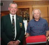  ??  ?? Brian Feeney (Runner-Up) with Joe Keyes (Captain) Tommy Rooney: Hole In One on 13th with Joe Keyes.