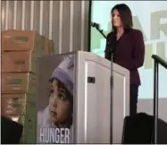  ?? KEVIN MARTIN —THE MORNING JOURNAL ?? Julie Chase-Morefield, president and CEO of Second Harvest Food Bank of North Central Ohio, speaks on March at the kickoff to the 2019 Harvest for Hunger campaign.