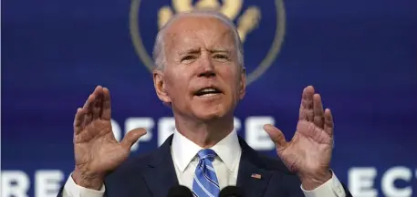  ?? AP ?? MORE MONEY: President-elect Joe Biden speaks about the pandemic during an event at The Queen Theater in Wilmington, Del., on Thursday, laying out a $1.9 trillion stimulus plan in addition to the one passed last month.